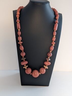 Vintage Wood Beaded Necklace 26 Inch
